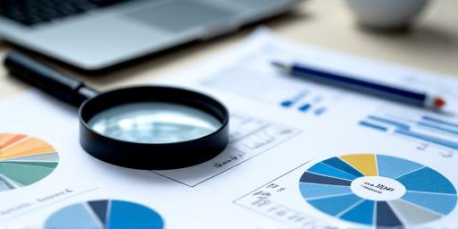 Magnifying glass over data charts.