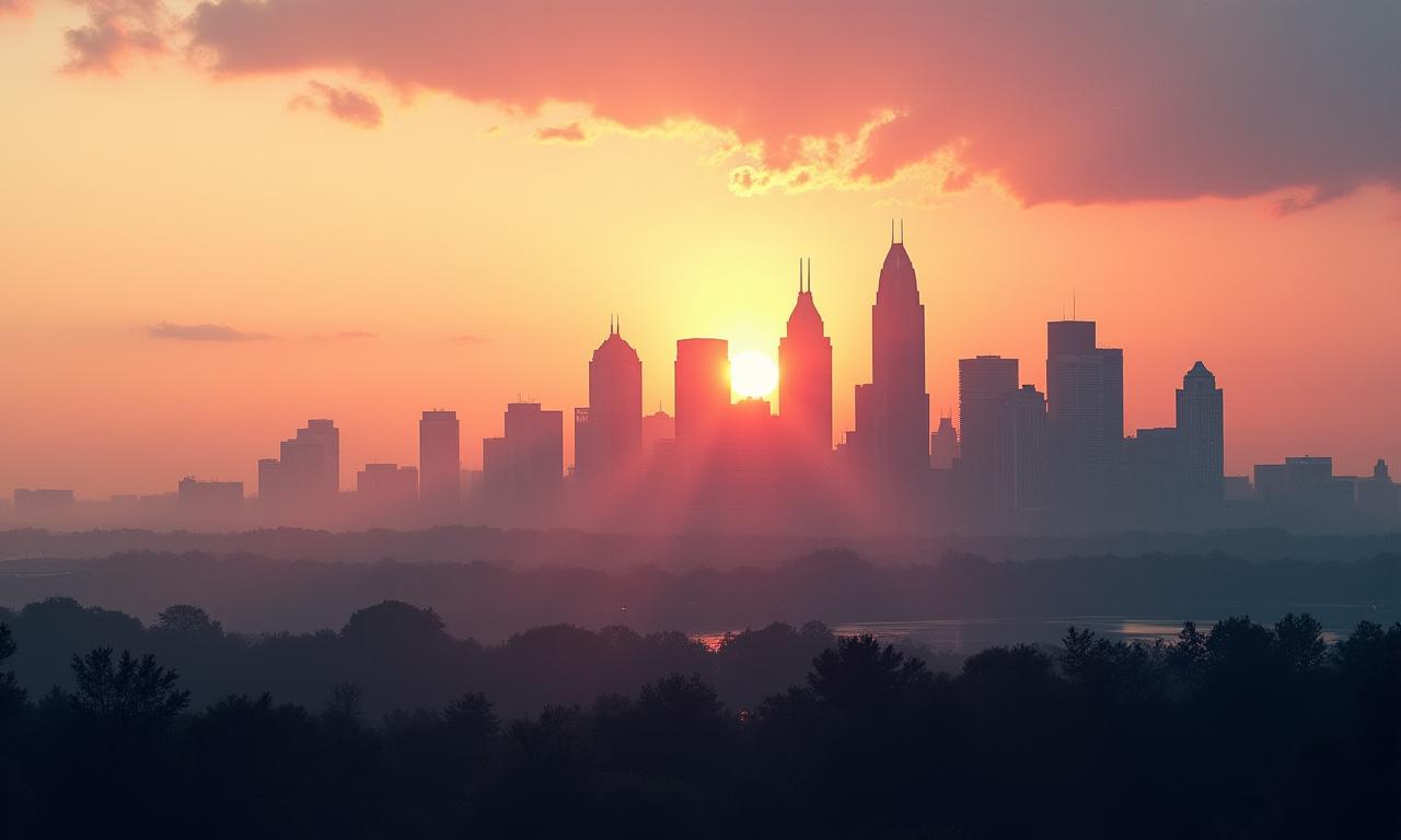 Panoramic view of the Charlotte skyline at dawn, signifying new opportunities.